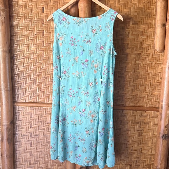 Vintage Eddie Bauer Turquoise Floral Mini Dress medium - Picture 4 of 5